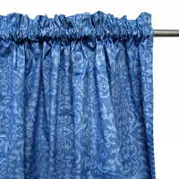 Pair of Polyester Cotton Rod Pocket Blue Damask Curtains