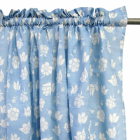 Pair of Polyester Cotton Rod Pocket Blue Flower Curtains