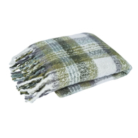 J Elliot Home Aiden Olive Multi Faux Mohair Throw Rug with Fringe 130 x 160cm