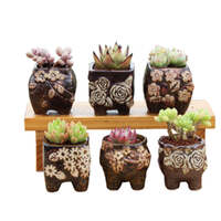 4/5/6 Pots Set Ceramic Clay Pottery Pots Succulent Flower Planter Draining Hole(Style 04# 6 Pots Set)