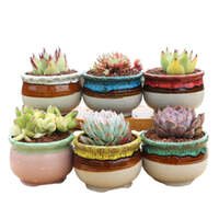 4/5/6 Pots Set Ceramic Clay Pottery Pots Succulent Flower Planter Draining Hole(Style 05# 6 Pots Set)
