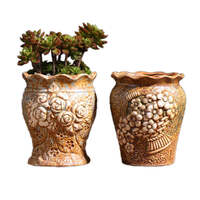 Ceramic Clay Pottery Pots Set Succulent Flower Planter Series 02(Style 01# 2 Pots Set)