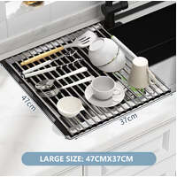 Kitchen Roll-Up Dish Drying Rack Foldable Drainer Over Sink 304-Stainless Steel(Large:47*37cm)