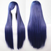 New 80cm Straight Sleek Long Full Hair Wigs w Side Bangs Cosplay Costume Womens, Dark Blue