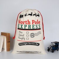 50x70cm Canvas Hessian Christmas Santa Sack Xmas Stocking Reindeer Kids Gift Bag, Cream - Overnight Service For (1)