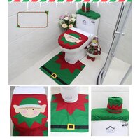 4pcs Christmas Toilet Seat Cover Rug Bathroom Set Santa Snowman Xmas Home Décor, Elf