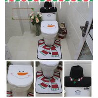 4pcs Christmas Toilet Seat Cover Rug Bathroom Set Santa Snowman Xmas Home Décor, Snowman A