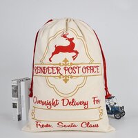 50x70cm Canvas Hessian Christmas Santa Sack Xmas Stocking Reindeer Kids Gift Bag, Cream - Reindeer Post