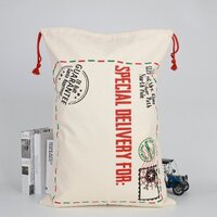 50x70cm Canvas Hessian Christmas Santa Sack Xmas Stocking Reindeer Kids Gift Bag, Cream - Special Delivery