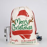 Large Christmas XMAS Hessian Santa Sack Stocking Bag Reindeer Children Gifts Bag, Cream - Merry Xmas w Antler
