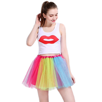 New Adults Tulle Tutu Skirt Dressup Party Costume Ballet Womens Girls Dance Wear, Rainbow_F, Kids