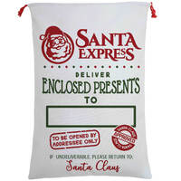 50x70cm Canvas Hessian Christmas Santa Sack Xmas Stocking Reindeer Kids Gift Bag, Cream - Santa Express