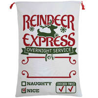 Large Christmas XMAS Hessian Santa Sack Stocking Bag Reindeer Children Gifts Bag, Cream - Reindeer Express (A)