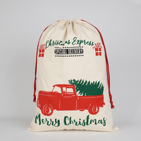 50x70cm Canvas Hessian Christmas Santa Sack Xmas Stocking Reindeer Kids Gift Bag, Cream - Car Gift Express