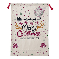 50x70cm Canvas Hessian Christmas Santa Sack Xmas Stocking Reindeer Kids Gift Bag, Cream - Snowflakes Reindeer