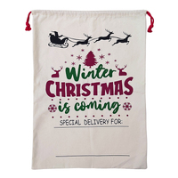 50x70cm Canvas Hessian Christmas Santa Sack Xmas Stocking Reindeer Kids Gift Bag, Cream - Winter Is Coming