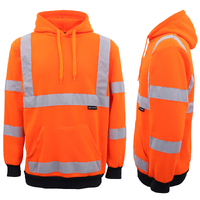 HI VIS Hooded Safety Jumper Hoodie Sweatshirt Tradie Workwear Fleece Jacket Coat, Fluro Orange, M