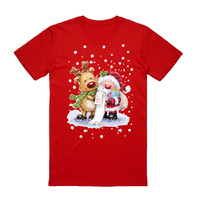 100% Cotton Christmas T-shirt Adult Unisex Tee Tops Funny Santa Party Custume, Reading Santa (Red), M