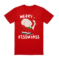 100% Cotton Christmas T-shirt Adult Unisex Tee Tops Funny Santa Party Custume, Merry Kissmyass (Red), S