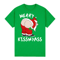 100% Cotton Christmas T-shirt Adult Unisex Tee Tops Funny Santa Party Custume, Merry Kissmyass (Green), 3XL
