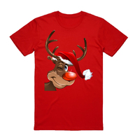 100% Cotton Christmas T-shirt Adult Unisex Tee Tops Funny Santa Party Custume, Reindeer Wink (Red), S