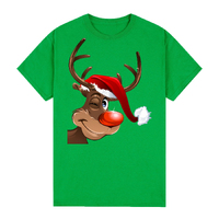 100% Cotton Christmas T-shirt Adult Unisex Tee Tops Funny Santa Party Custume, Reindeer Wink (Green), S