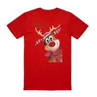 100% Cotton Christmas T-shirt Adult Unisex Tee Tops Funny Santa Party Custume, Reindeer (Red), 3XL