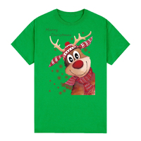 100% Cotton Christmas T-shirt Adult Unisex Tee Tops Funny Santa Party Custume, Reindeer (Green), L