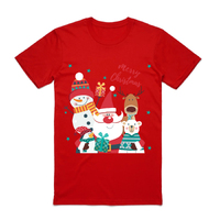 100% Cotton Christmas T-shirt Adult Unisex Tee Tops Funny Santa Party Custume, Santa Gathering (Red), S