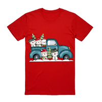 100% Cotton Christmas T-shirt Adult Unisex Tee Tops Funny Santa Party Custume, Car with Snowman (Red), XL