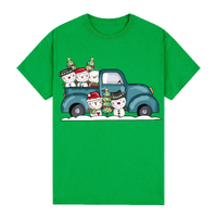100% Cotton Christmas T-shirt Adult Unisex Tee Tops Funny Santa Party Custume, Car with Snowman (Green), 2XL