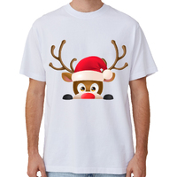 100% Cotton Christmas T-shirt Adult Unisex Tee Tops Funny Santa Party Custume, Reindeer Head (White), 2XL