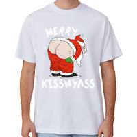 100% Cotton Christmas T-shirt Adult Unisex Tee Tops Funny Santa Party Custume, Merry Kissmyass (White), 2XL