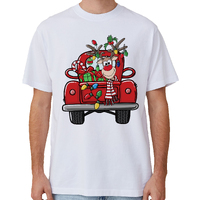 100% Cotton Christmas T-shirt Adult Unisex Tee Tops Funny Santa Party Custume, Car with Reindeer (White), 2XL