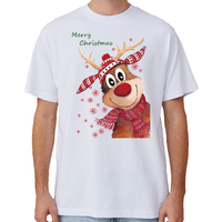 100% Cotton Christmas T-shirt Adult Unisex Tee Tops Funny Santa Party Custume, Reindeer (White), 2XL