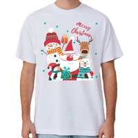 100% Cotton Christmas T-shirt Adult Unisex Tee Tops Funny Santa Party Custume, Santa Gathering (White), M
