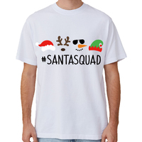 100% Cotton Christmas T-shirt Adult Unisex Tee Tops Funny Santa Party Custume, Santa Squad (White), 2XL