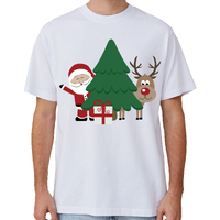100% Cotton Christmas T-shirt Adult Unisex Tee Tops Funny Santa Party Custume, Santa with Tree (White), 2XL