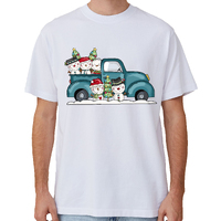 100% Cotton Christmas T-shirt Adult Unisex Tee Tops Funny Santa Party Custume, Car with Snowman (White), 2XL
