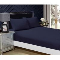 1000TC Ultra Soft Fitted Sheet & 2 Pillowcases Set - King Size Bed - Midnight Blue
