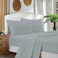 1000TC Single Size Bed Soft Flat & Fitted Sheet Set Silver
