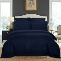 1000TC Ultra Soft Striped Queen Size Midnight Blue Duvet Quilt Cover Set