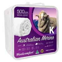 Woolcomfort Aus Made Merino Wool Quilt 500GSM 240x210cm King Size