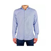 Houndstooth Textured Blue Cotton Shirt 39 IT Men