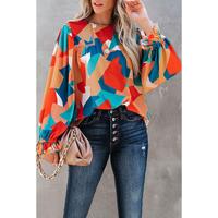 Azura Exchange Abstract Pattern Ruffled Puff Sleeve Blouse - L