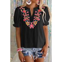 Azura Exchange Embroidered Ruffled Puff Sleeve Blouse - S