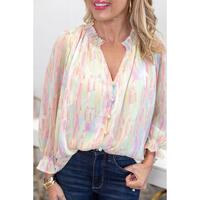 Azura Exchange Abstract Print Frilled Buttoned Shirt - M