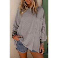 Azura Exchange Oversized Ribbed Knit Roll-tab Sleeve Top - L