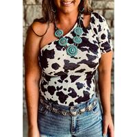 Azura Exchange Cow Print Cut out Short Sleeve Top - S