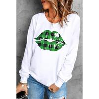 Azura Exchange Plaid Lip Clover Graphic Print Sweatshirt - M